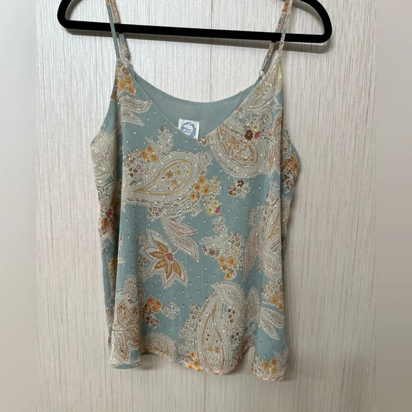 Blue Rain Tops - Blue‎ Rain Textured Paisley Print Cami Small